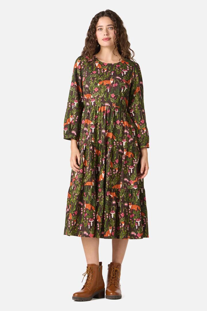 Image of Dresses. Productname: Fancy Foxes Midi Dress in Chocolate colour by brand - Princess Highway