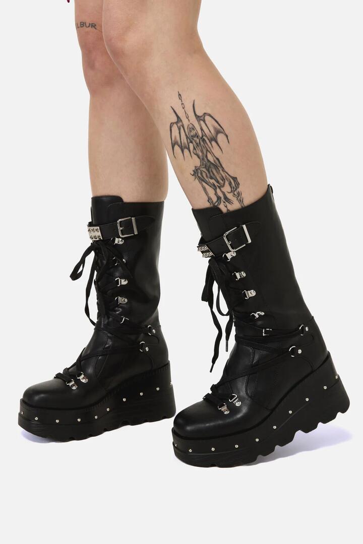 Image of Boots. Productname: Criss Cross Wedge Boots in Black colour by brand - Black Friday
