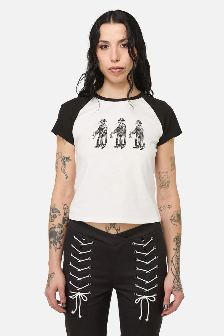 Image of T-Shirts. Productname: Grim Goth Raglan Tee in Cream colour by brand - Black Friday