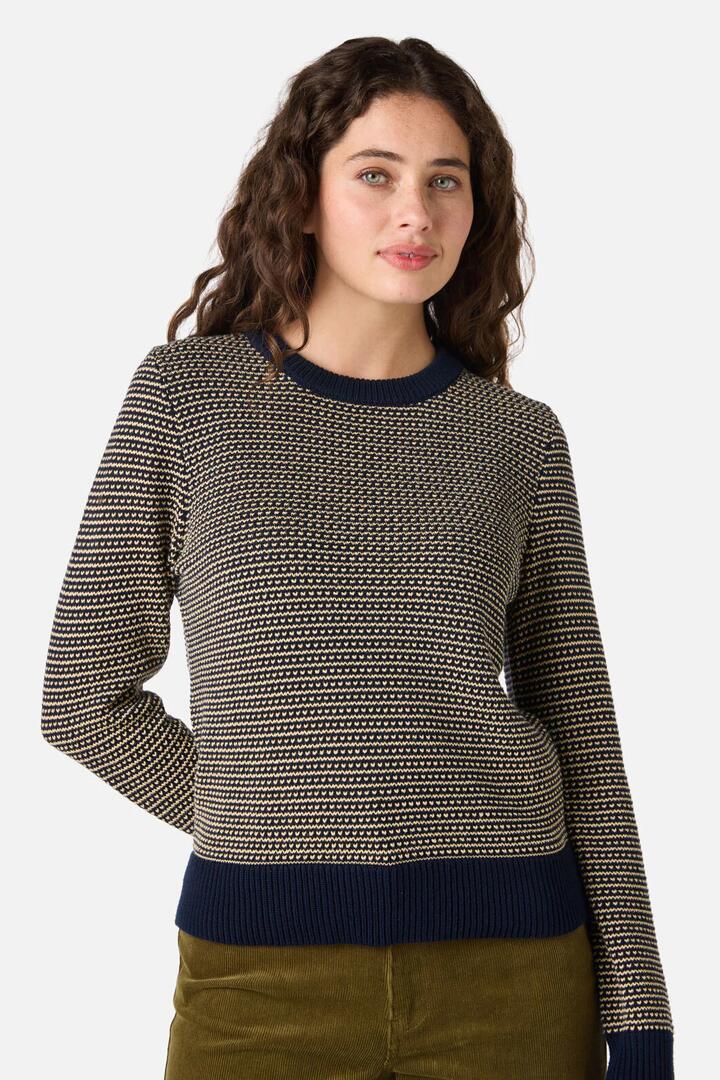 Image of a model wearing Outerwear. Productname: Riley Vintage Knit Jumper in Rust colour by brand - Princess Highway