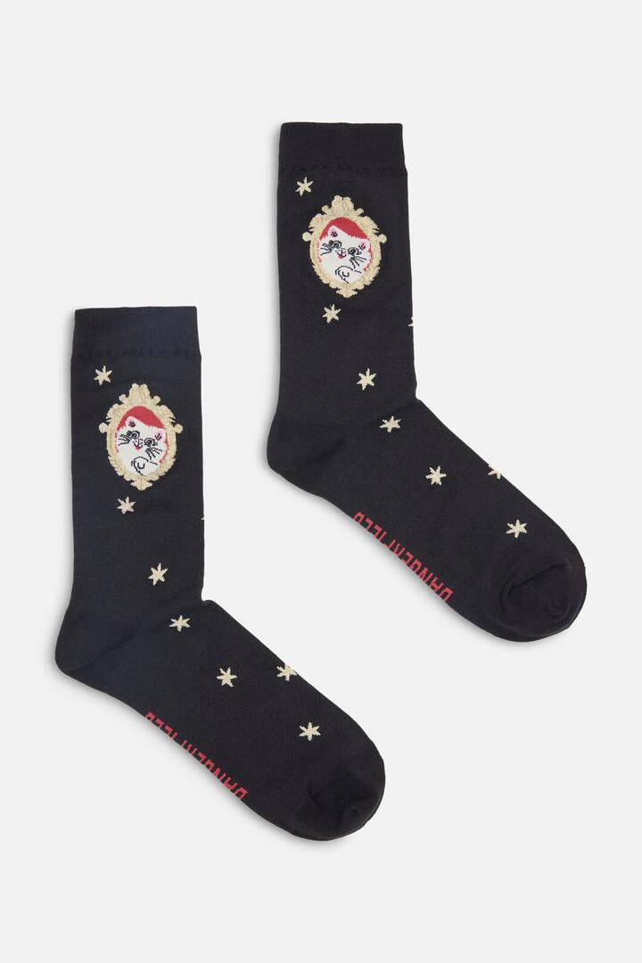 Image of Socks. Productname: Official Cat Portrait Sock in Black colour by brand - Dangerfield