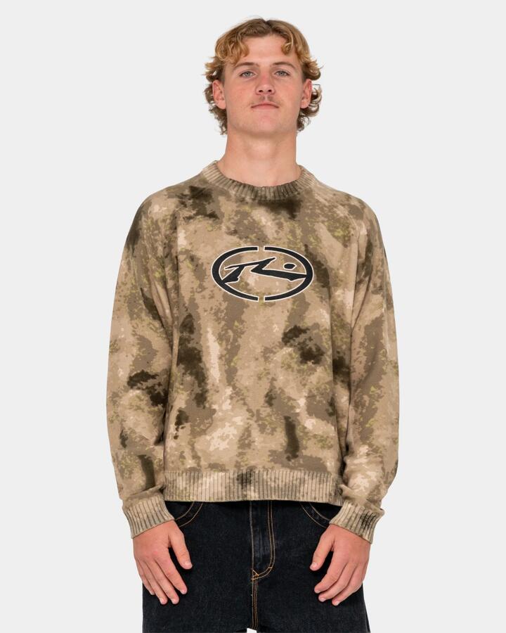 Image of Accessories. Product name - Rusty Mens Camo Ice Printed Crew Neck Camo in Camo colour by brand - Rusty