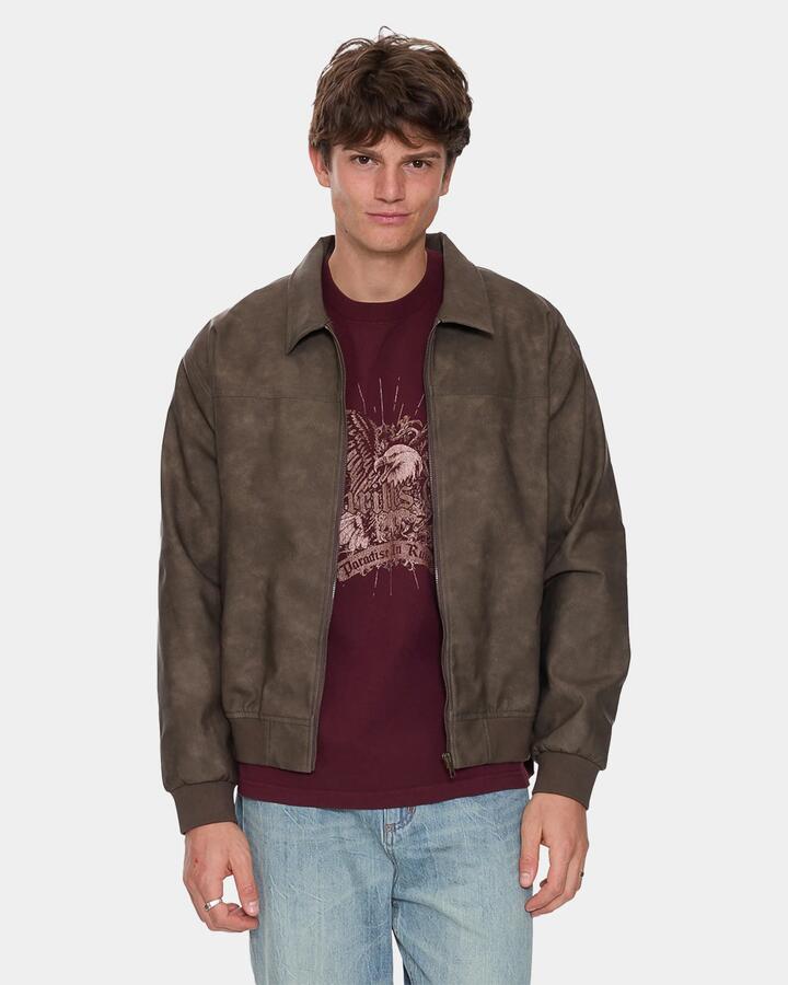 Image of Coats & Jackets. Product name - Thrills Mens Deep In The Heart Of Byron Leather Jacket Brown in Brown colour by brand - Thrills
