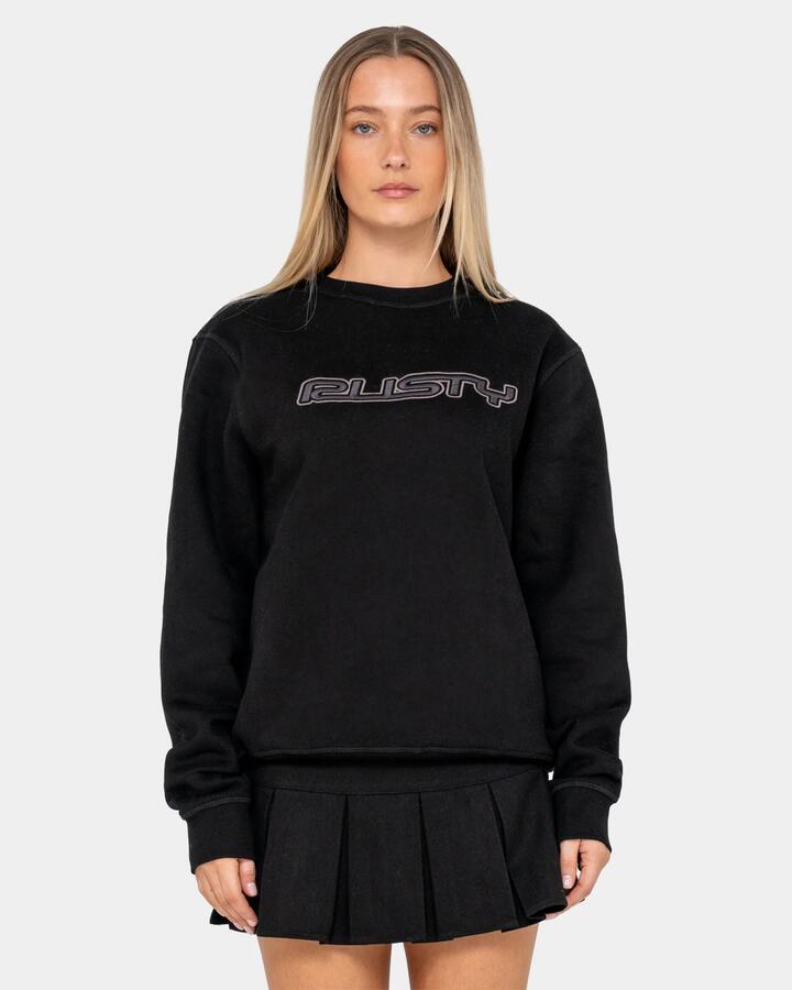 Image of Accessories. Product name - Rusty Womens R Essential Oversized Crew Neck Black in Black colour by brand - Rusty
