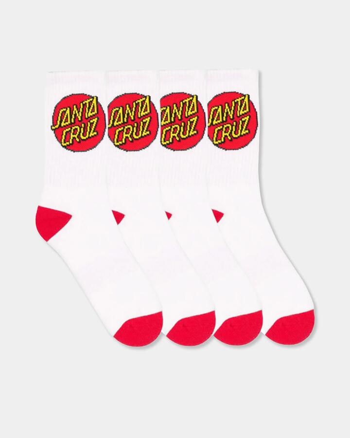Image of Socks. Product name - Santa Cruz Boys 8-16 Classic Dot 4 Pack Crew Socks White in White colour by brand - Santa Cruz