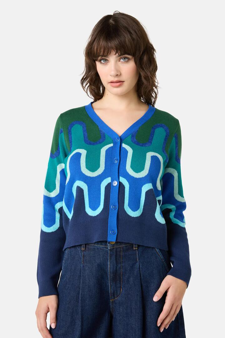 Image of Cardigans. Product name - Squiggle Cardigan in Stripe colour by brand - Gorman