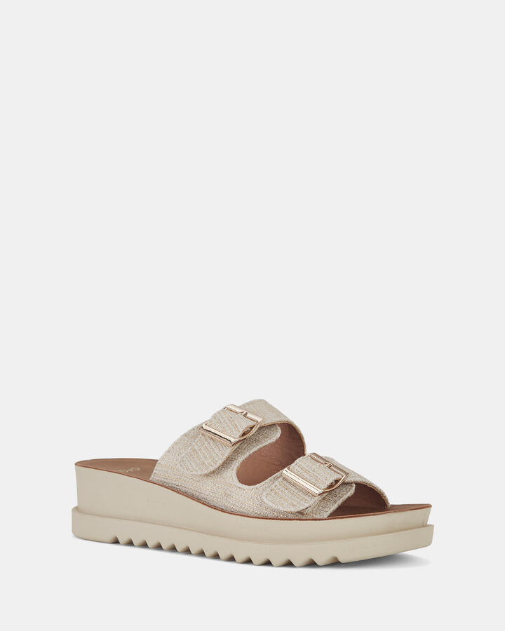 Image of Boots. Product name - Bold Metallic Linen Vegan Wedges in Metallic Linen colour by brand - Novo