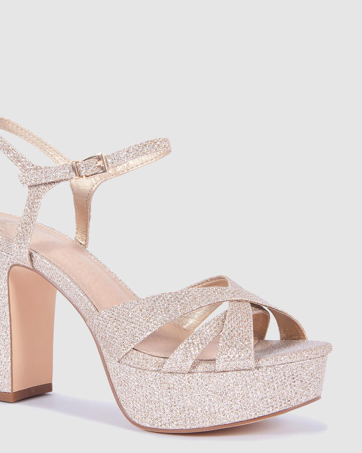 Image of Heels. Product name - Luella Gold Vegan Heels in Metallic colour by brand - Novo