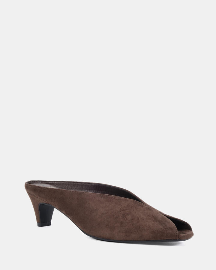 Image of Heels. Product name - Zeely Espresso Vegan Heels in Espresso colour by brand - Novo