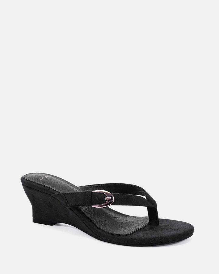 Image of Boots. Product name - Zope Black Suede Vegan Wedges in Black colour by brand - Novo