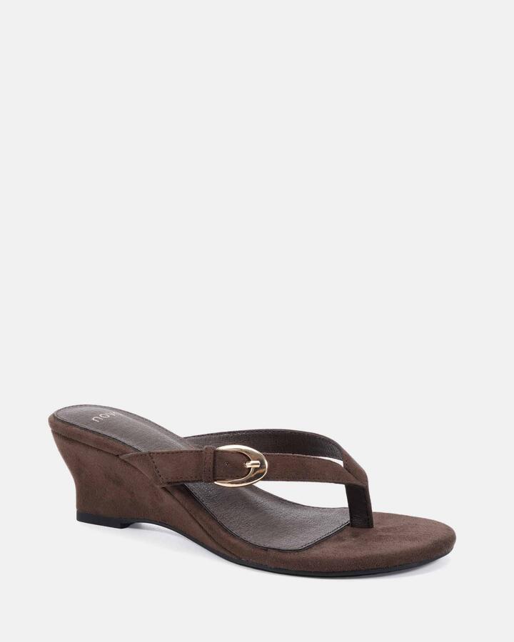 Image of Boots. Product name - Zope Espresso Suede Vegan Wedges in Espresso Suede colour by brand - Novo