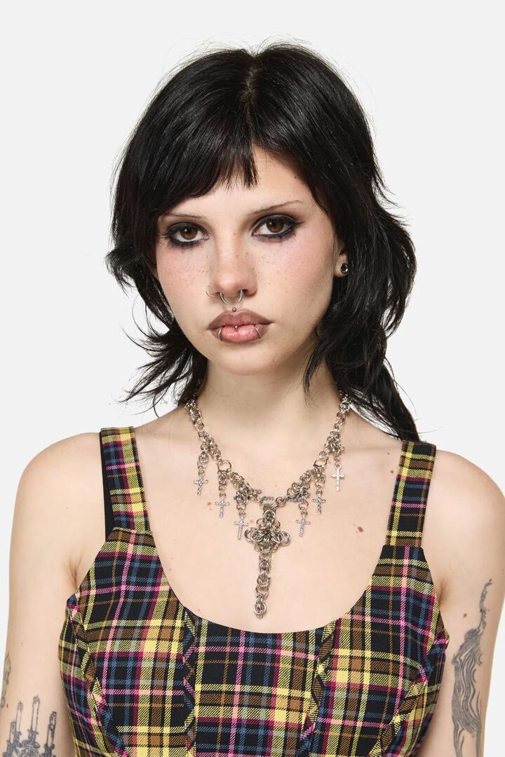 Image of Necklaces. Productname: Cross Chainmail Necklace in Silver colour by brand - Dangerfield