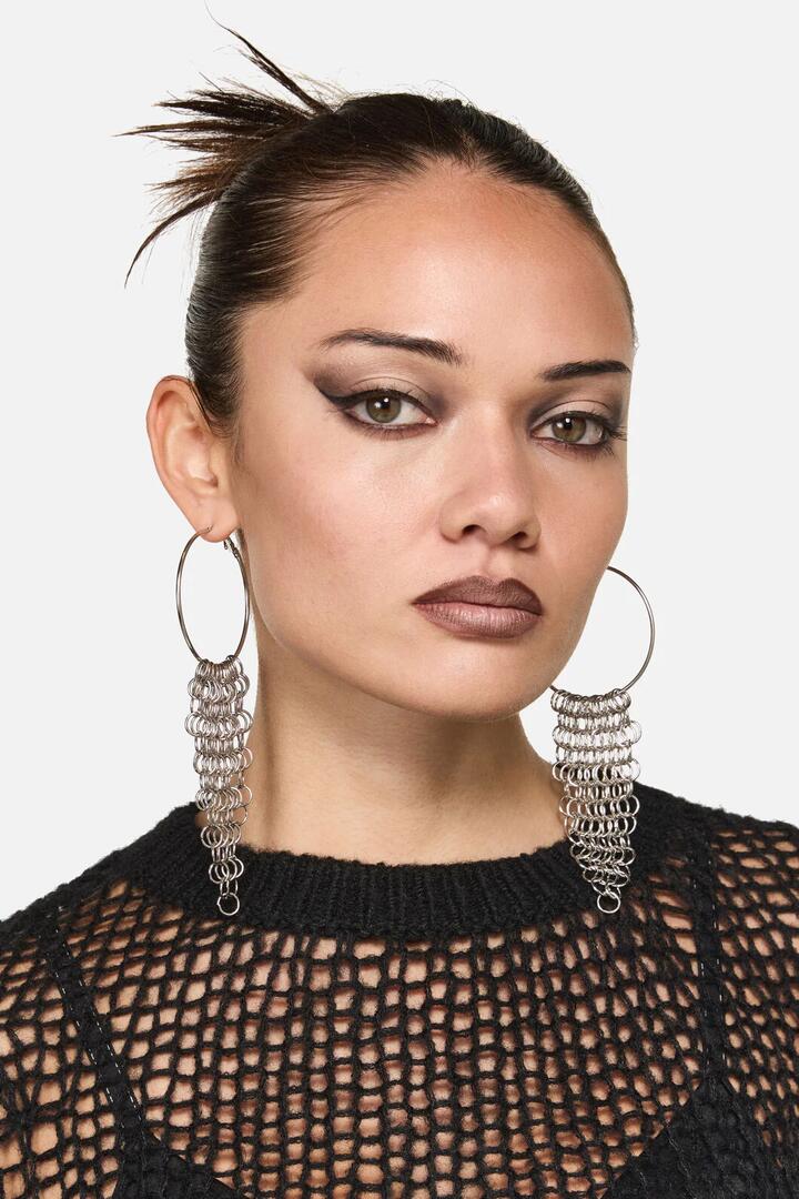 Image of Earrings. Productname: Hoop Chainmail Earrings in Silver colour by brand - Dangerfield