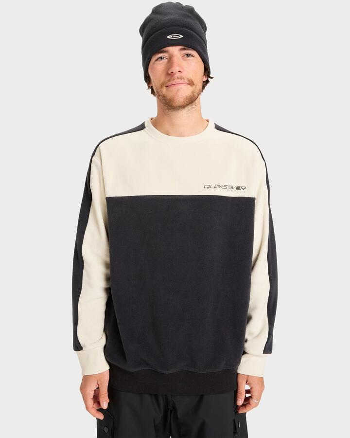 Image of a model wearing Outerwear. Product name - Quiksilver Mens High Altitude Fleece Jumper True Black in True Black colour by brand - Quiksilver