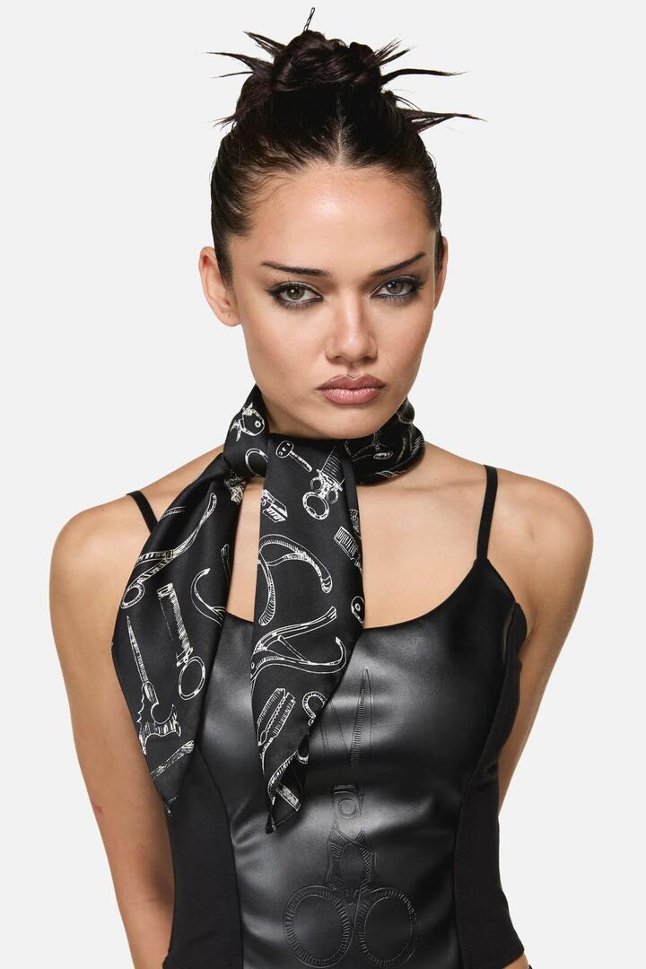 Image of Scarves & Shawls. Productname: Barbaric Satin Scarf in Black colour by brand - Black Friday