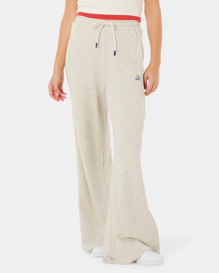 Image of a model wearing Pants. Product name - Rip Curl Womens Surf Side Spliced Wide Leg Pants Grey Marle in Grey Marle colour by brand - Rip Curl