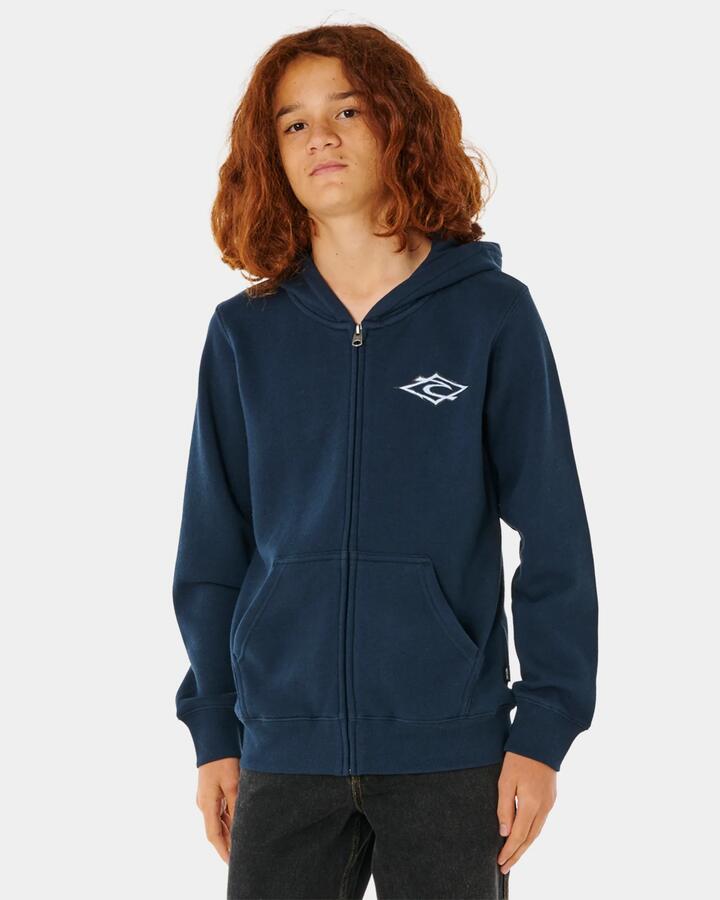Image of a model wearing Outerwear. Product name - Rip Curl Boys 8-16 Hazey Days Zip Up Hoodie Dark Navy in Dark Navy colour by brand - Rip Curl