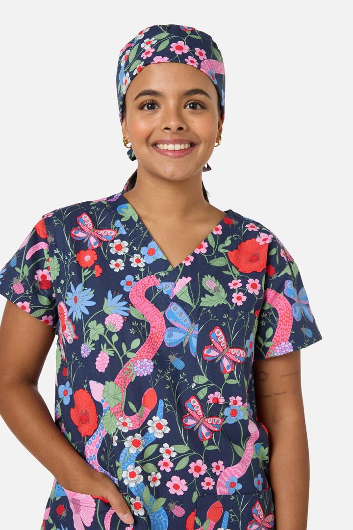 Image of Hats. Productname: Snakes & Flora Scrub Hat in Navy colour by brand - Scrubs With Love