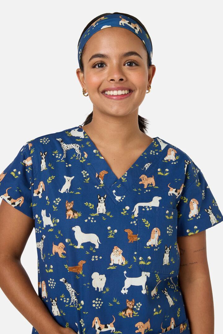 Image of Hair Accessories. Productname: Cute Dogs Scrub Headband in Navy colour by brand - Scrubs With Love
