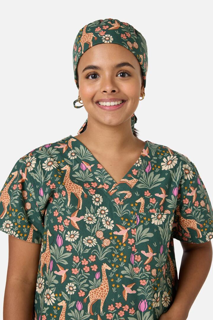 Image of Hats. Productname: Giraffe Scrub Hat in Green colour by brand - Scrubs With Love