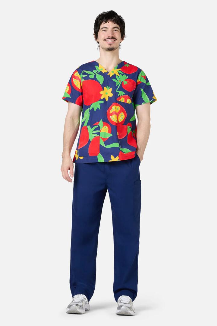 Image of a model wearing Uniforms & Workwear. Product name - Tomato Salad Top & Pant Scrubs in Navy colour by brand - Gorman