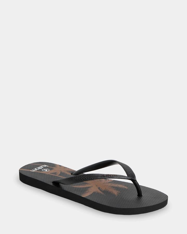 Image of Sandals. Product name - Kustom Womens Classic Palm Thongs Black/Gold in Black/Gold colour by brand - Kustom