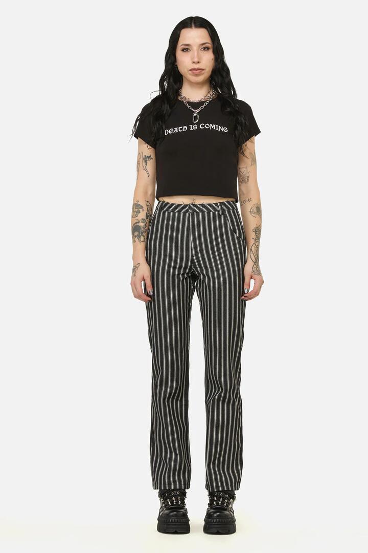 Image of a model wearing Pants. Productname: Link Pinstripe Pant in Black/White colour by brand - Black Friday