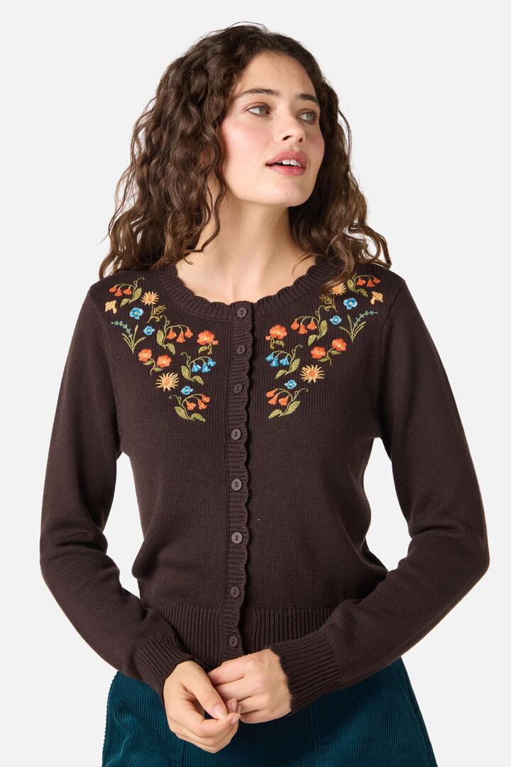 Image of Cardigans. Productname: Forest Flora Embroidered Cardigan in Chocolate colour by brand - Princess Highway