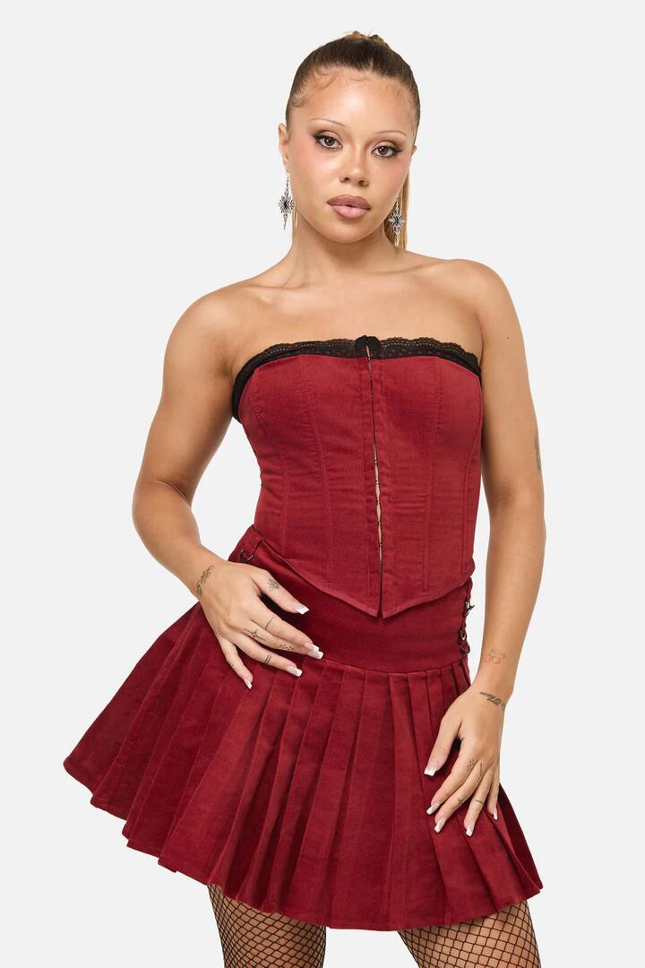 Image of Lingerie. Productname: Mabel Velvet Corset in Red colour by brand - Dangerfield