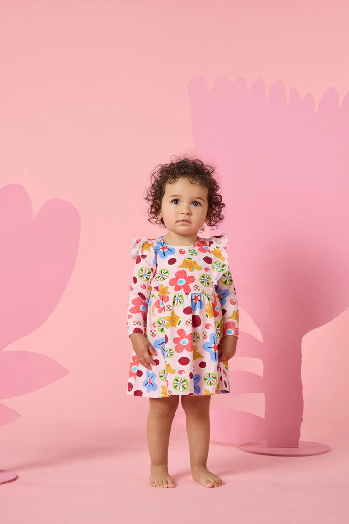 Image of Dresses. Product name - Spotty Floral Baby Frill Dress in Pink colour by brand - Gorman