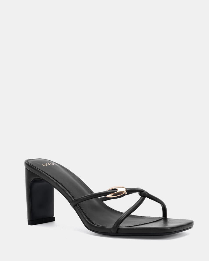 Image of Heels. Product name - Zingy Black Vegan Heels in Black colour by brand - Novo