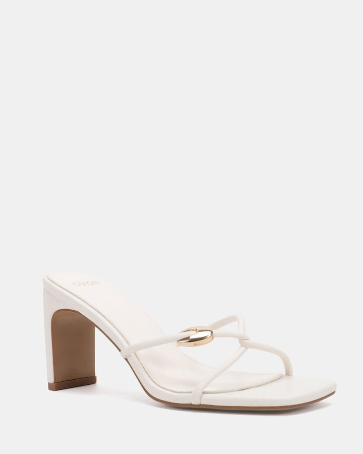 Image of Heels. Product name - Zingy White Vegan Heels in Multi colour by brand - Novo