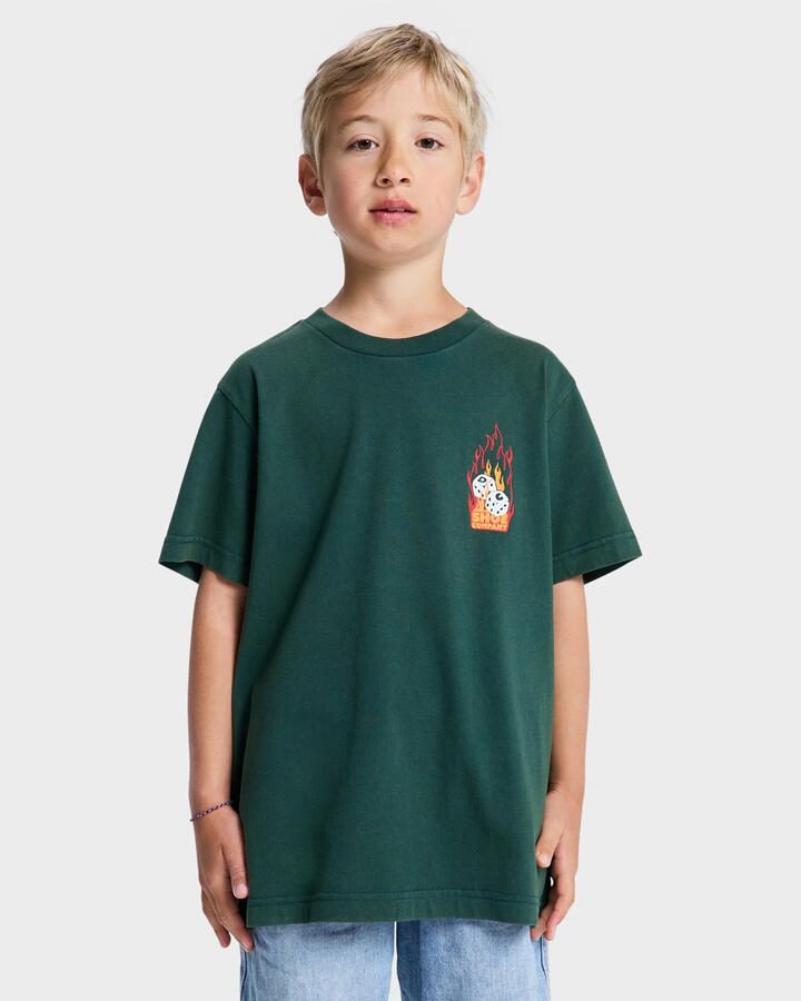 Image of T-Shirts. Product name - DC Shoes Boys 10-16 Burning Dice T-Shirt Ponderosa Pine in Ponderosa Pine colour by brand - DC Shoes