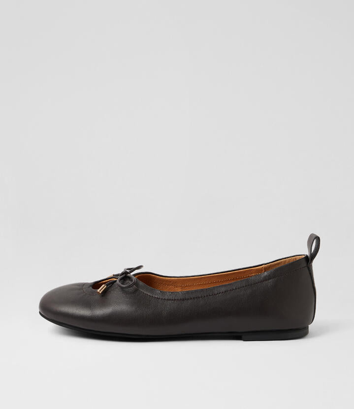 Image of Flats. Product name - Juuliet Dark Brown Leather Ballet Flats in Dk Brown colour by brand - MOLLINI