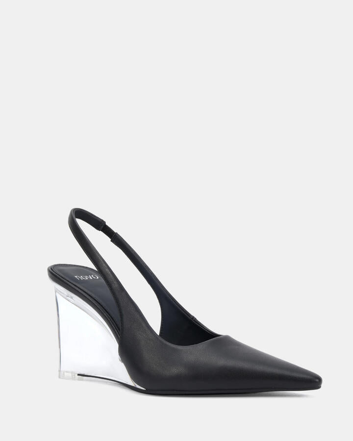 Image of Heels. Product name - Bianko Black Vegan Heels in Black colour by brand - Novo