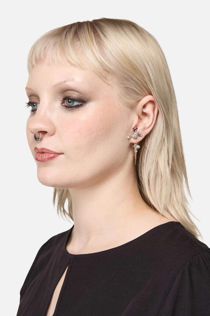 Image of Earrings. Productname: Floral Sword Through Earrings in Silver colour by brand - Black Friday