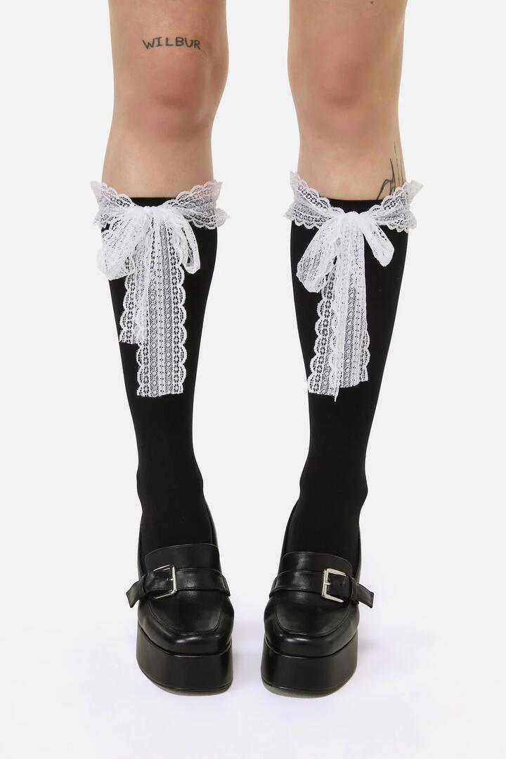 Image of Socks. Productname: Contrast Lace Long Socks in Black colour by brand - Black Friday