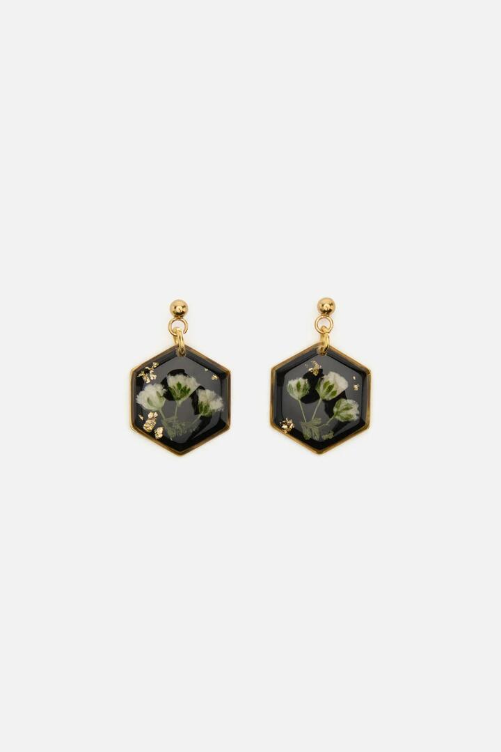 Image of Earrings. Productname: Hexagon Flower Earrings in Black colour by brand - Princess Highway