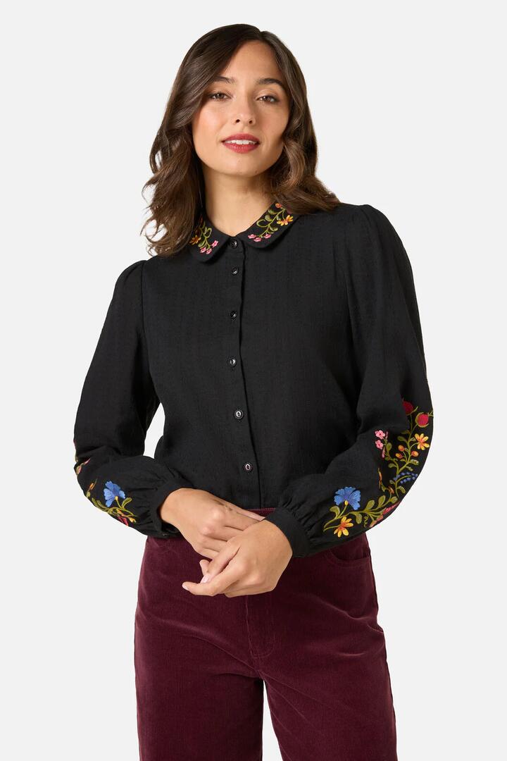 Image of Blouses. Productname: Joelle Embroidered Blouse in Black colour by brand - Princess Highway