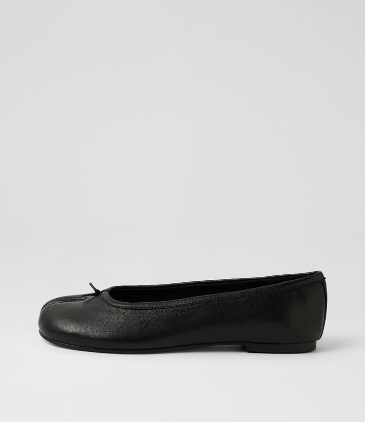 Image of Shoes. Product name - Tivelle Black Leather Flat Shoes in Black colour by brand - MOLLINI