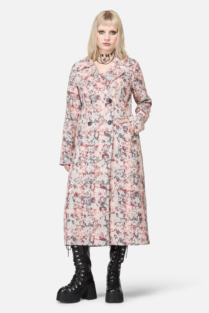 Image of a model wearing Outerwear. Productname: Lesions Tartan Goth Trench in Multi colour by brand - Black Friday