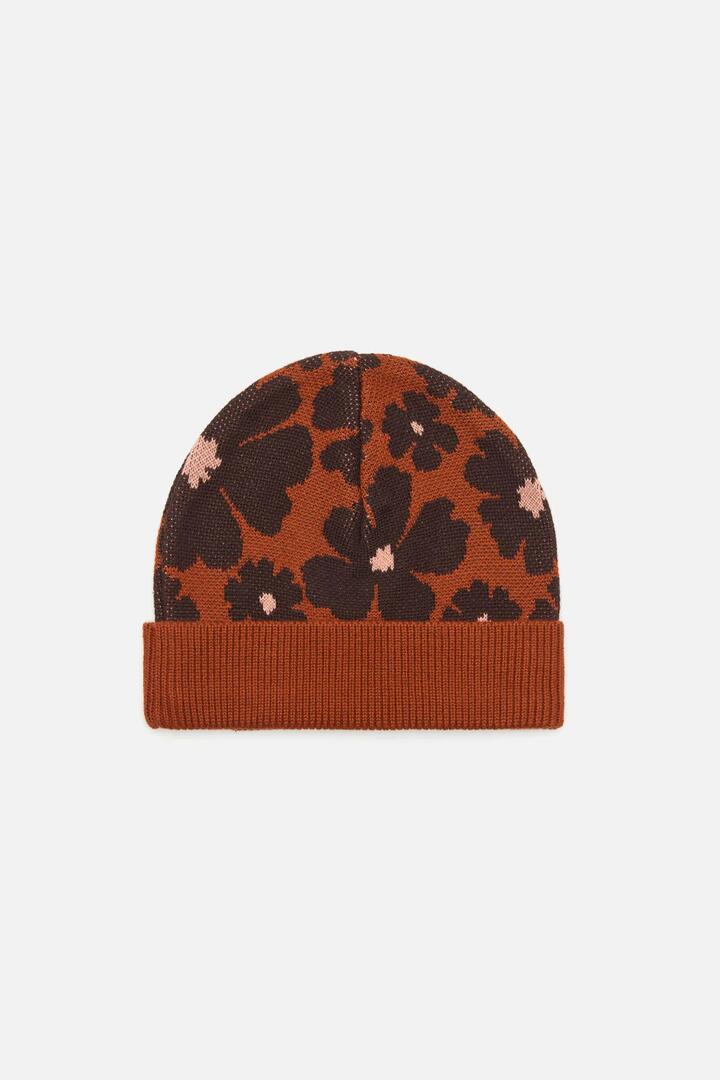 Image of Hats. Productname: Donna Flower Knit Beanie in Rust colour by brand - Princess Highway