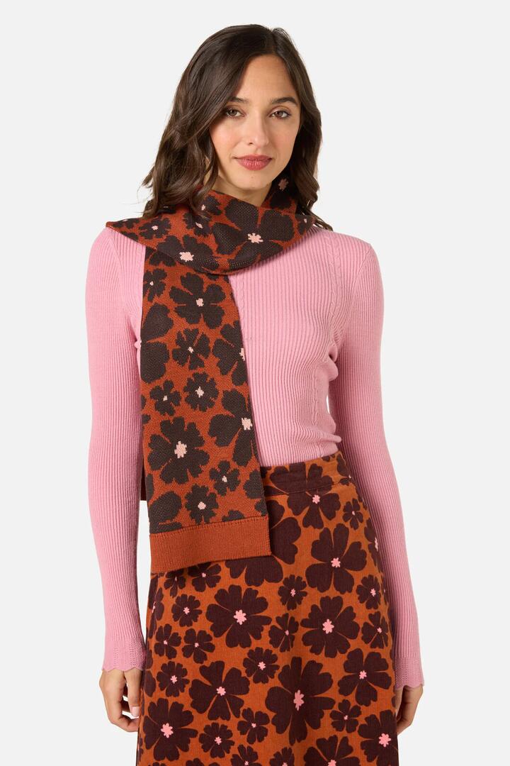 Image of Scarves & Shawls. Productname: Donna Flower Knit Scarf in Rust colour by brand - Princess Highway