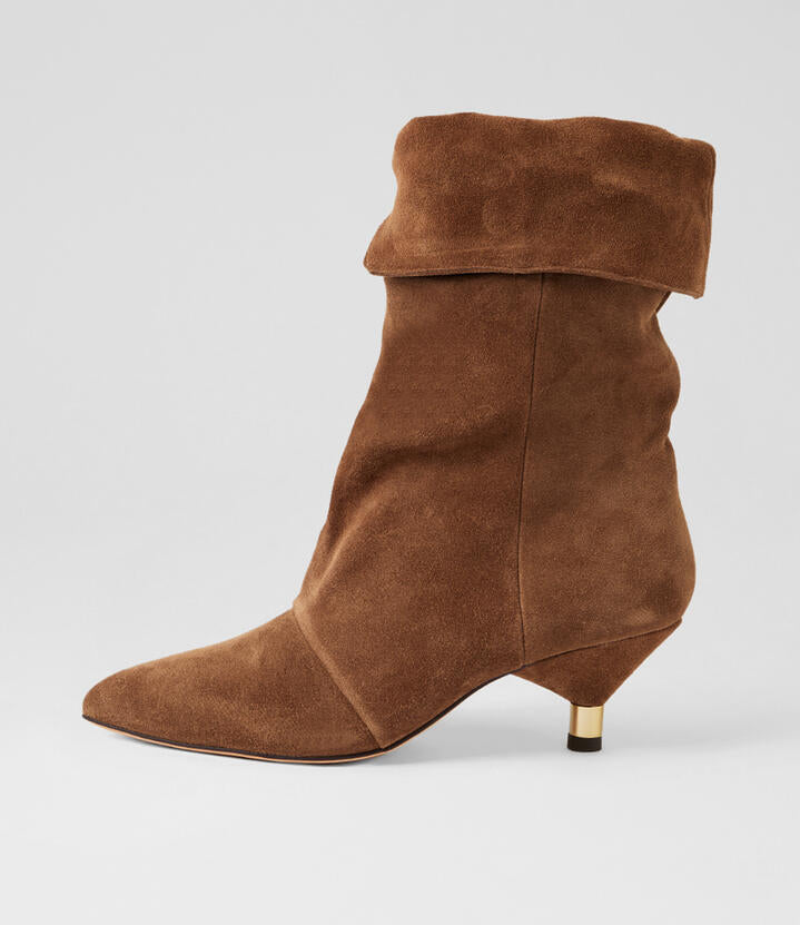 Image of Boots. Product name - Ines Coffee Suede Calf Boots in Coffee colour by brand - MOLLINI