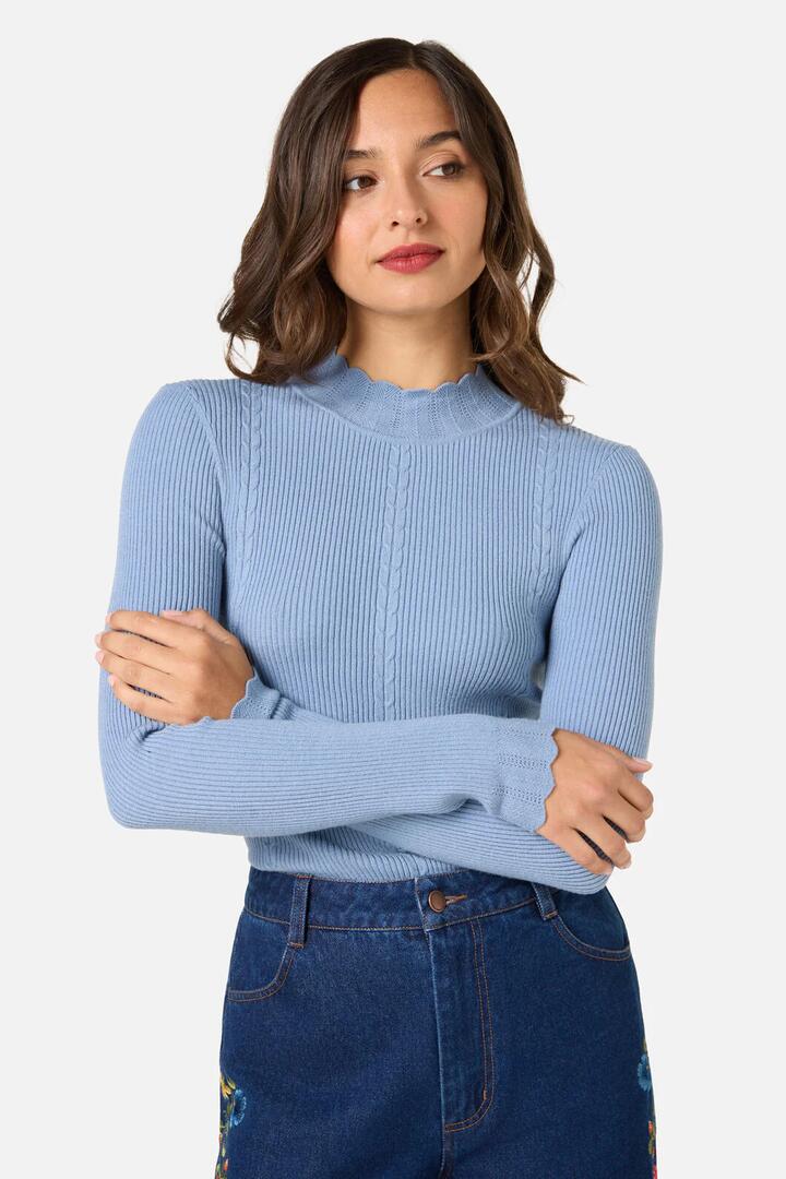 Image of a model wearing Tops. Productname: Sophie Long Sleeve Knit Top in Pink colour by brand - Princess Highway