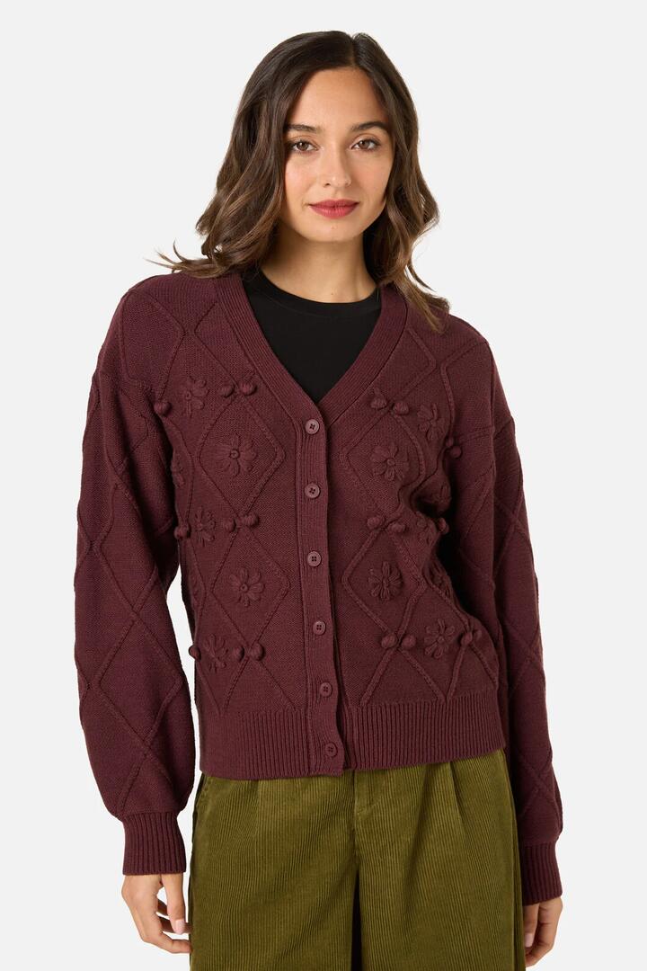 Image of Cardigans. Productname: Bloom Embroidered Cardigan in Chocolate colour by brand - Princess Highway
