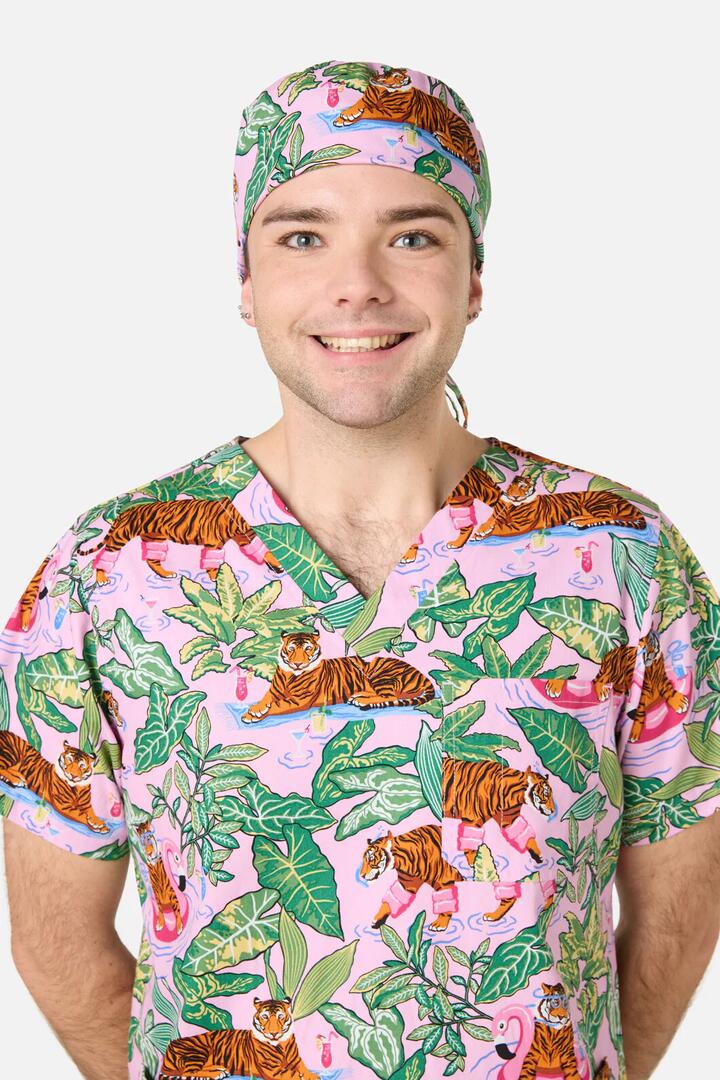 Image of Hats. Productname: Tiger Cocktail Party Scrub Hat in Pink colour by brand - Scrubs With Love