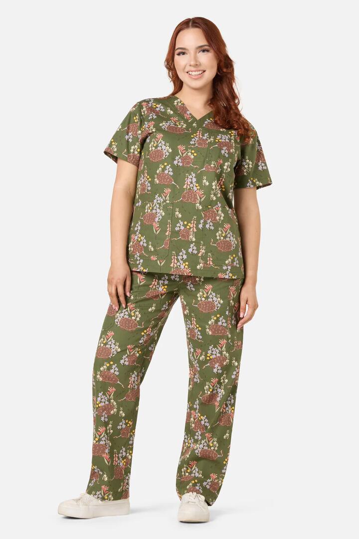 Image of a model wearing Uniforms & Workwear. Productname: Echidna Scrub Set in Green colour by brand - Scrubs With Love