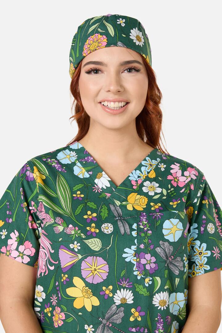 Image of Hats. Productname: Magical Garden Scrub Hat in Green colour by brand - Scrubs With Love