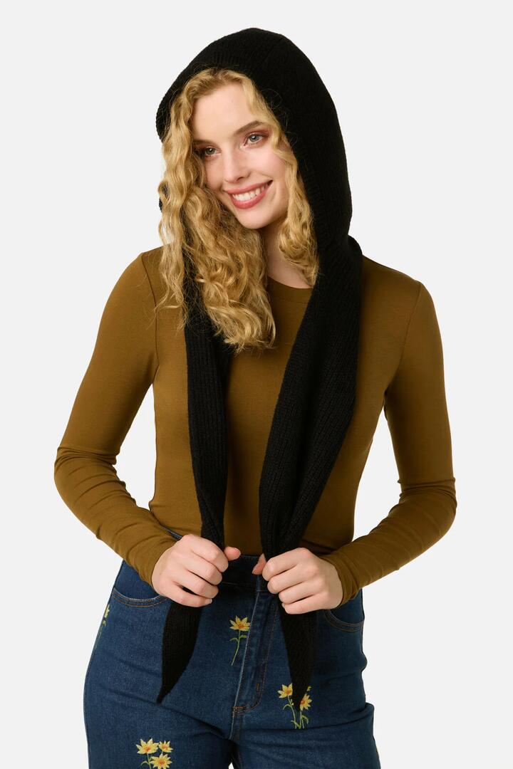 Image of Scarves & Shawls. Productname: Black Scarf Knit Hat in Black colour by brand - Princess Highway